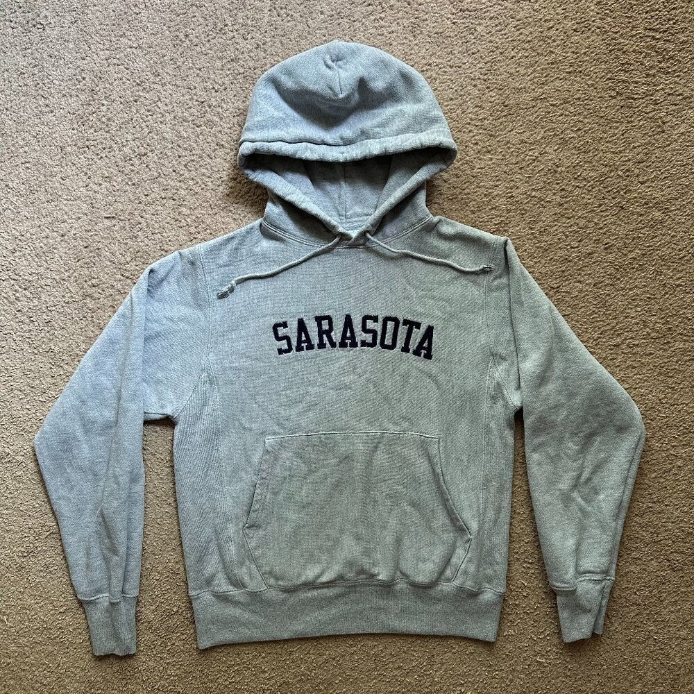 Sarasota Sweatshirt Mens Small Champion Reverse Weave Grey Pullover Hoodie